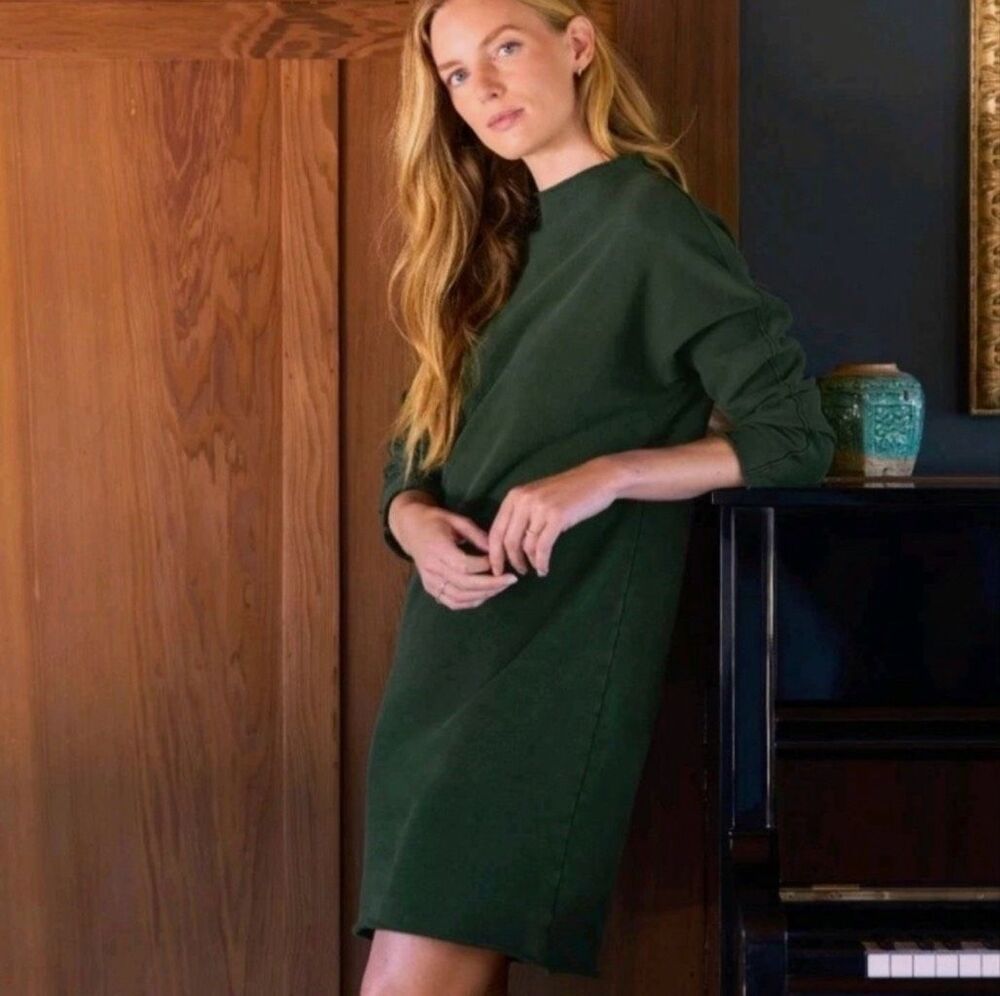FRANK & EILEEN Izzie Green Sweatshirt Dress Size Large High Neck Long Sleeves